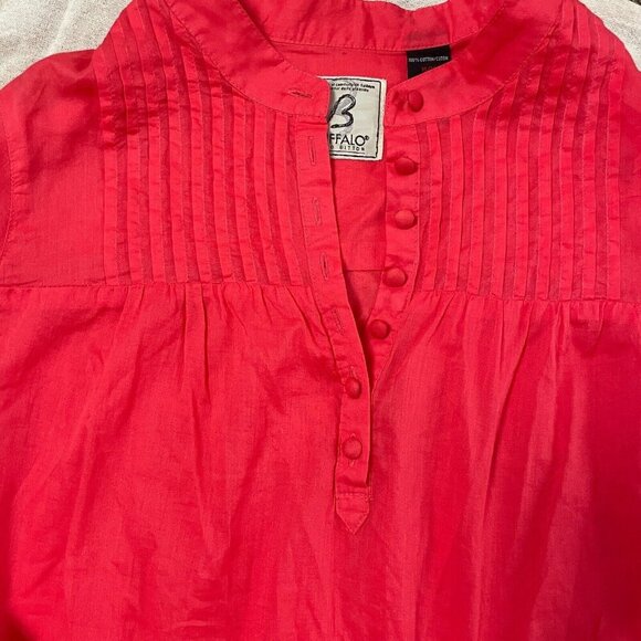Buffalo David Bitton Pintuck Peasant Tunic Blouse Women M Red Bishop Boho Dainty - Picture 3 of 11